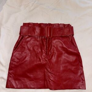 Zara Red Leather Skirt with Belt